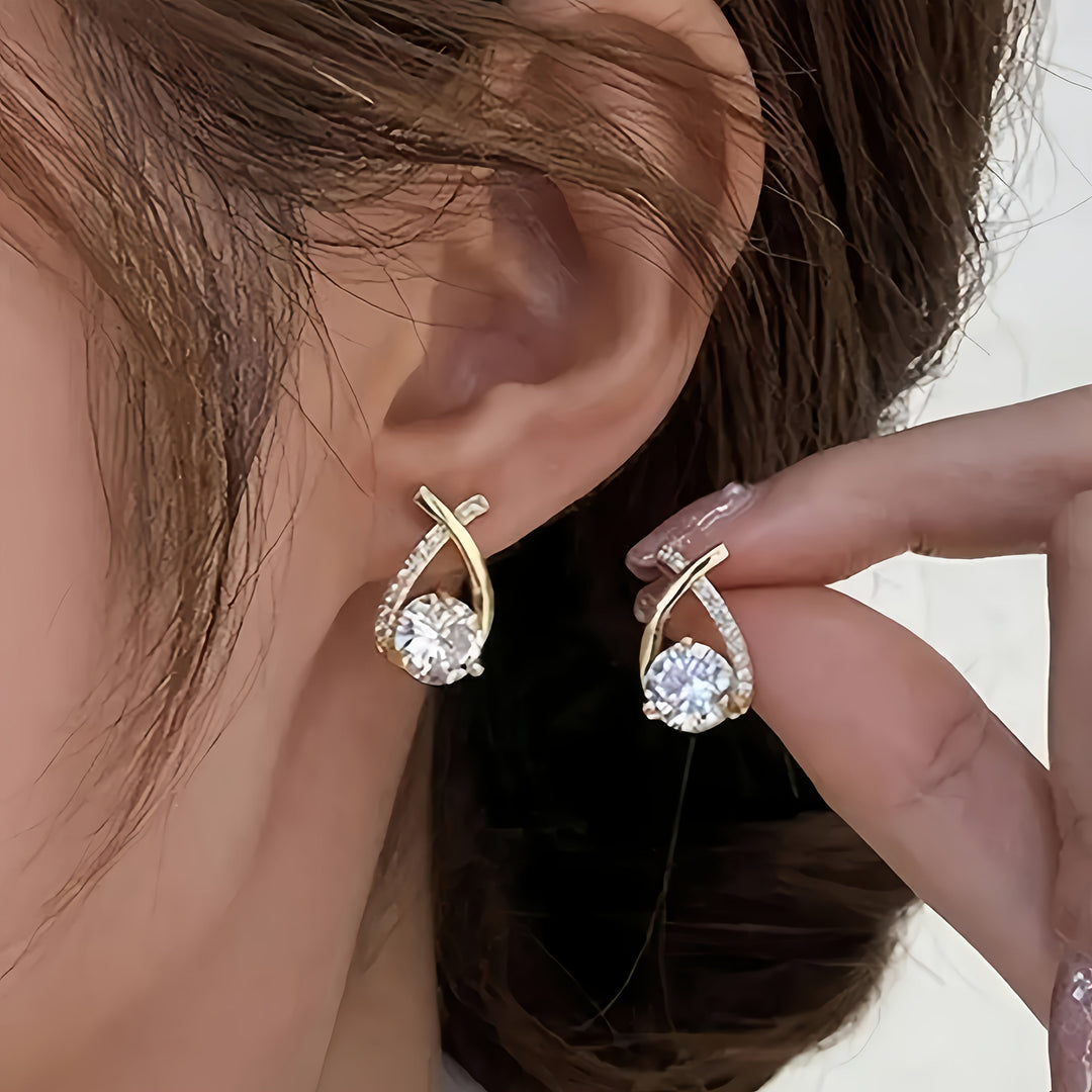 Leni - Gold Cross Earrings with Zirconia