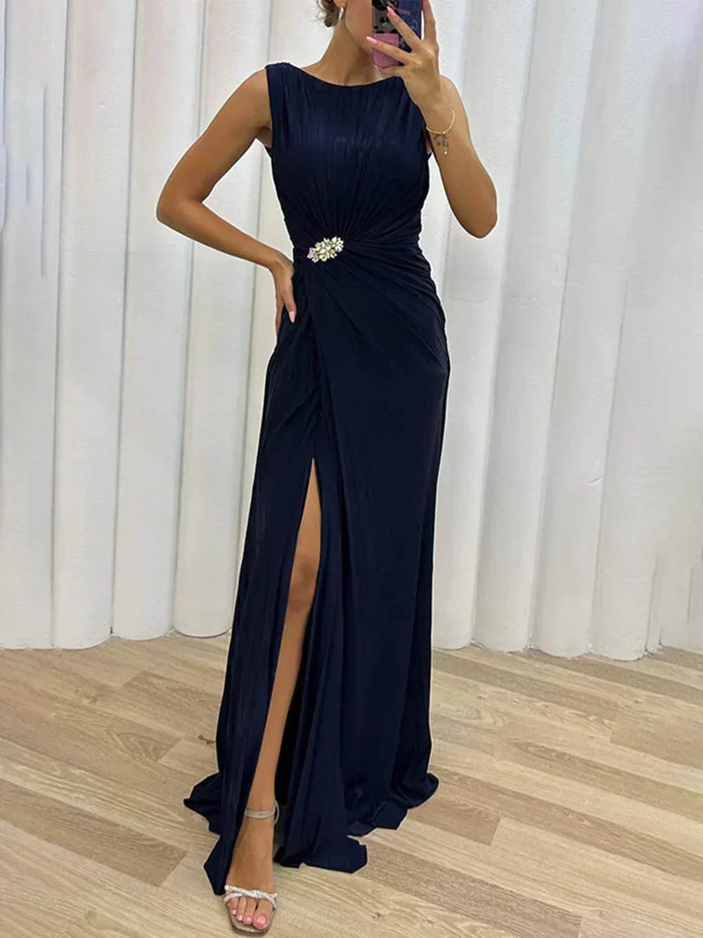 LILY | LONG PLEATED EVENING GOWN