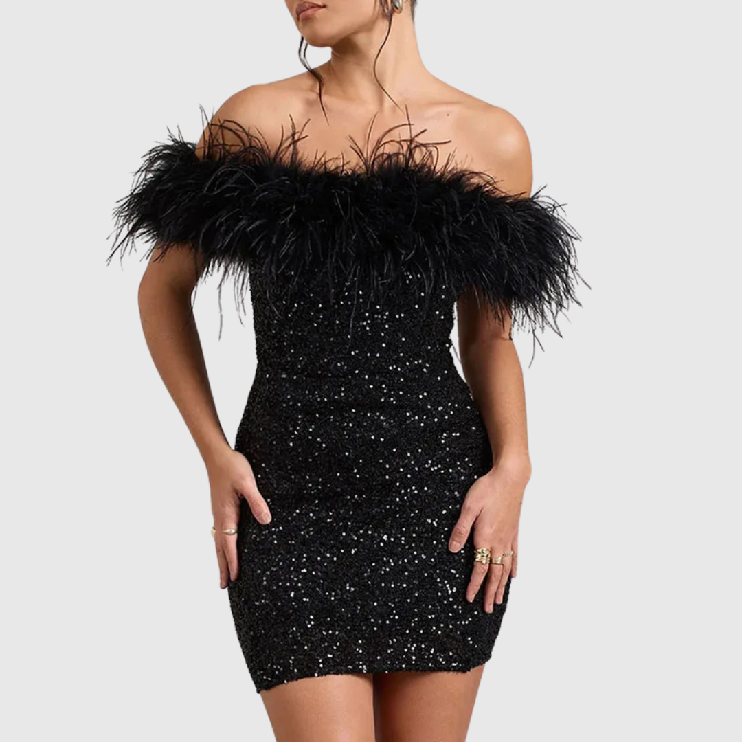 ADRIANA | ELEGANT OFF-SHOULDER GLITTER DRESS